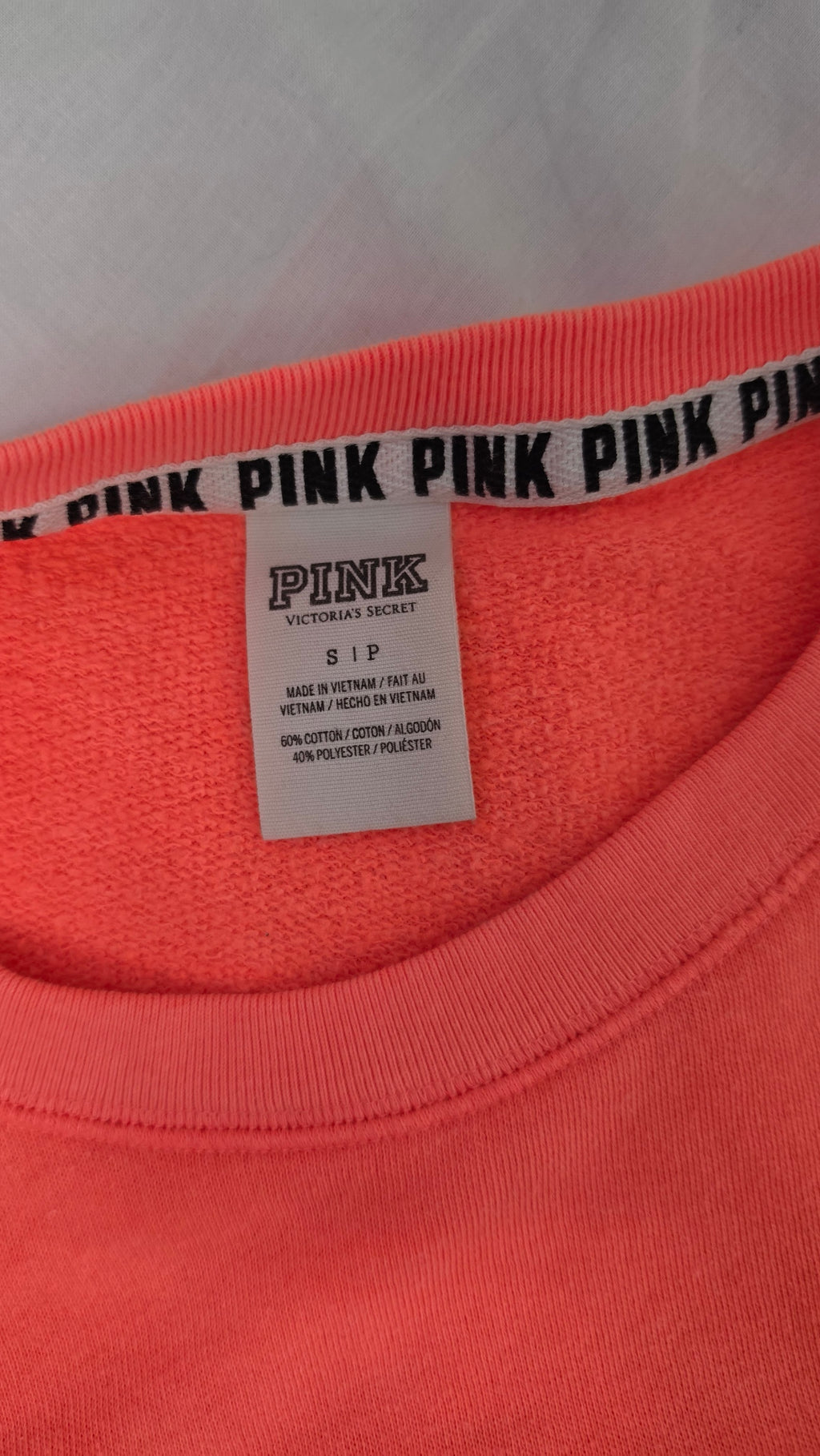 PINK Victoria’s Secret Small Neon Coral Logo Crewneck Sweatshirt