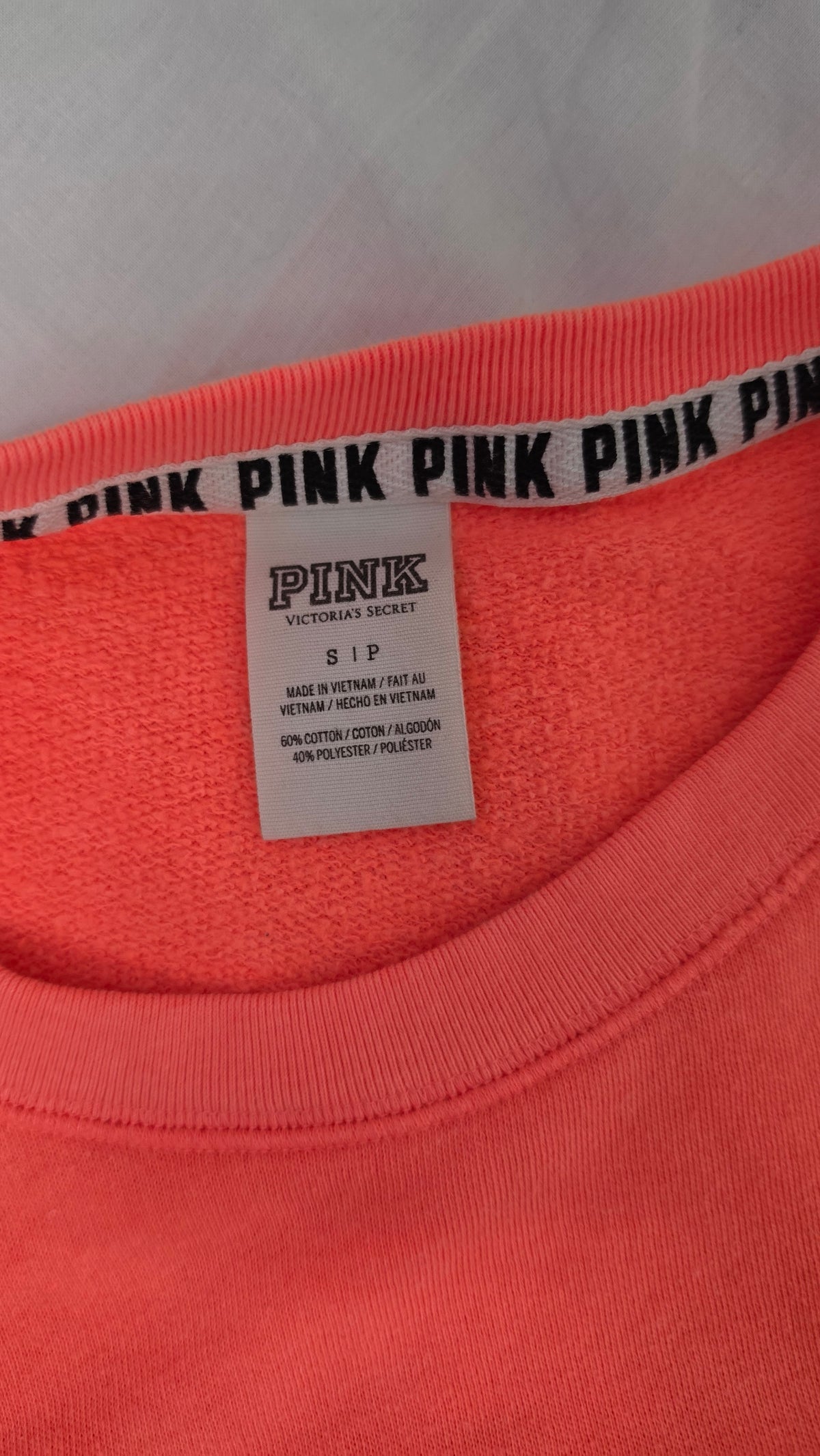 PINK Victoria’s Secret Small Neon Coral Logo Crewneck Sweatshirt