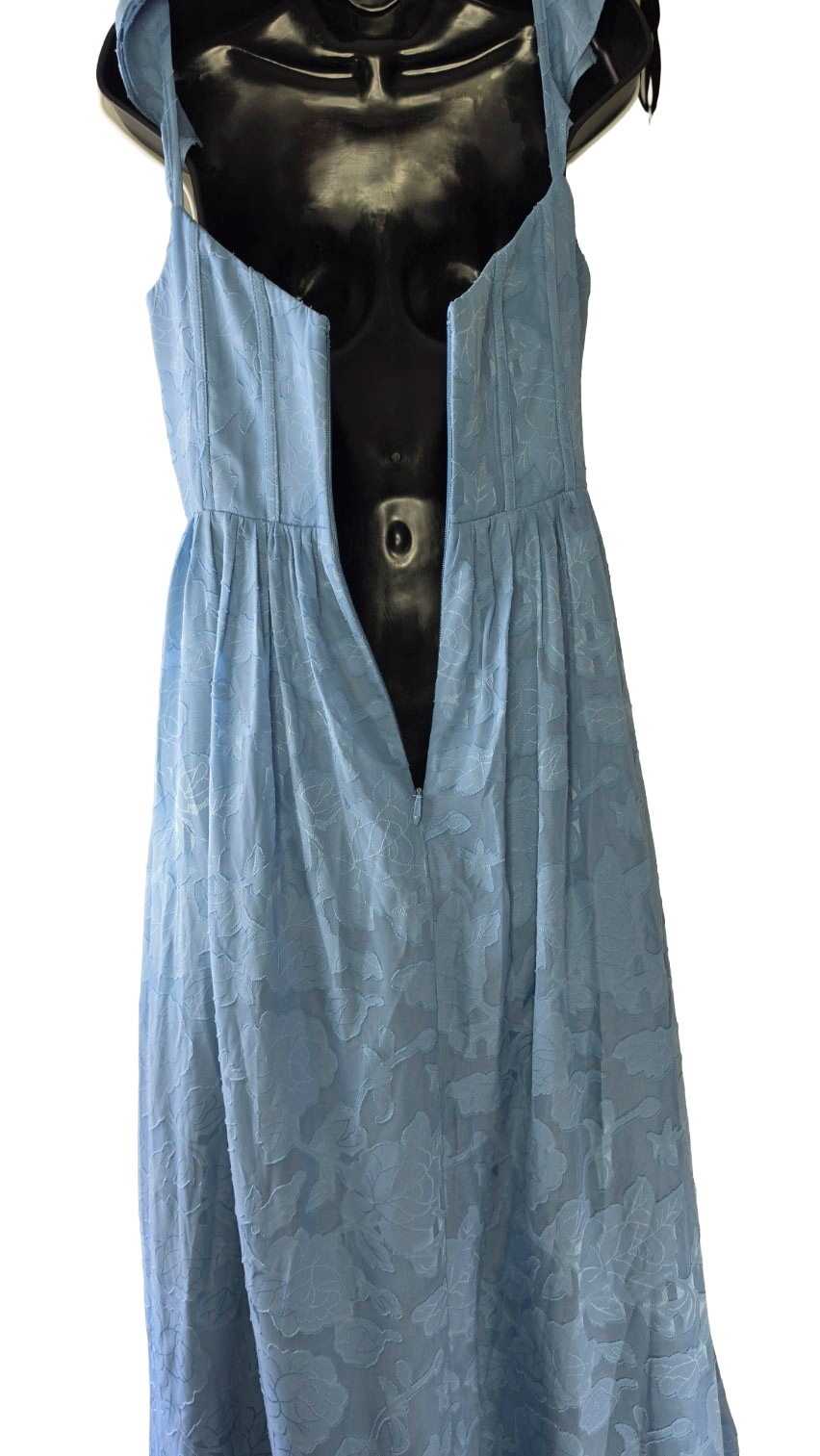 Azazie Blue Floral Jacquard Corset Maxi Dress – Size A12 / L