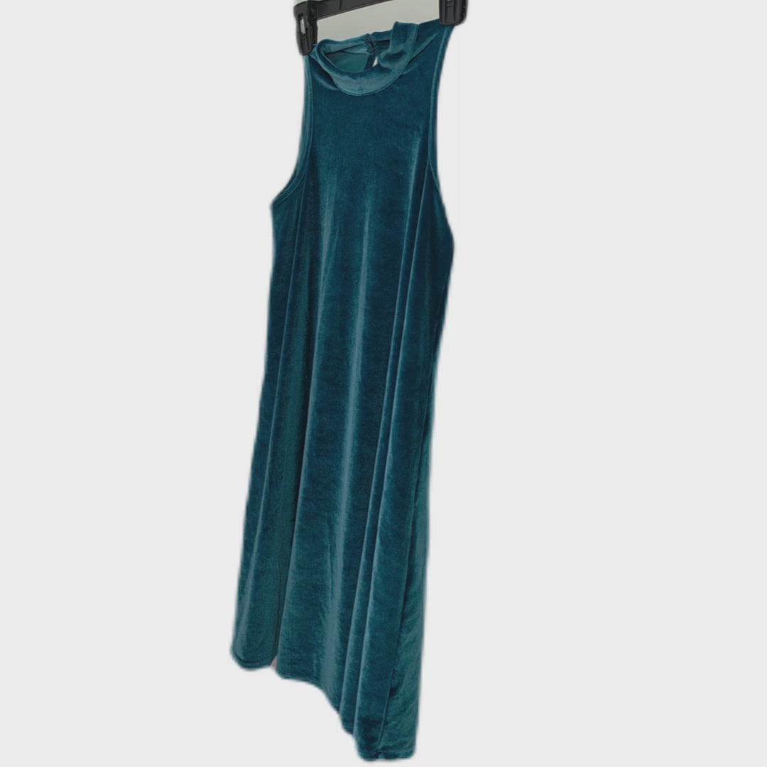 Tucker  & Tate Girls Size 10 Teal Blue Velvet Swing Dress Mock Neck Keyhole Back