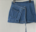 Women’s Denim Mini Skirt Size L Belted Stretch Blue Jean Utility Skirt